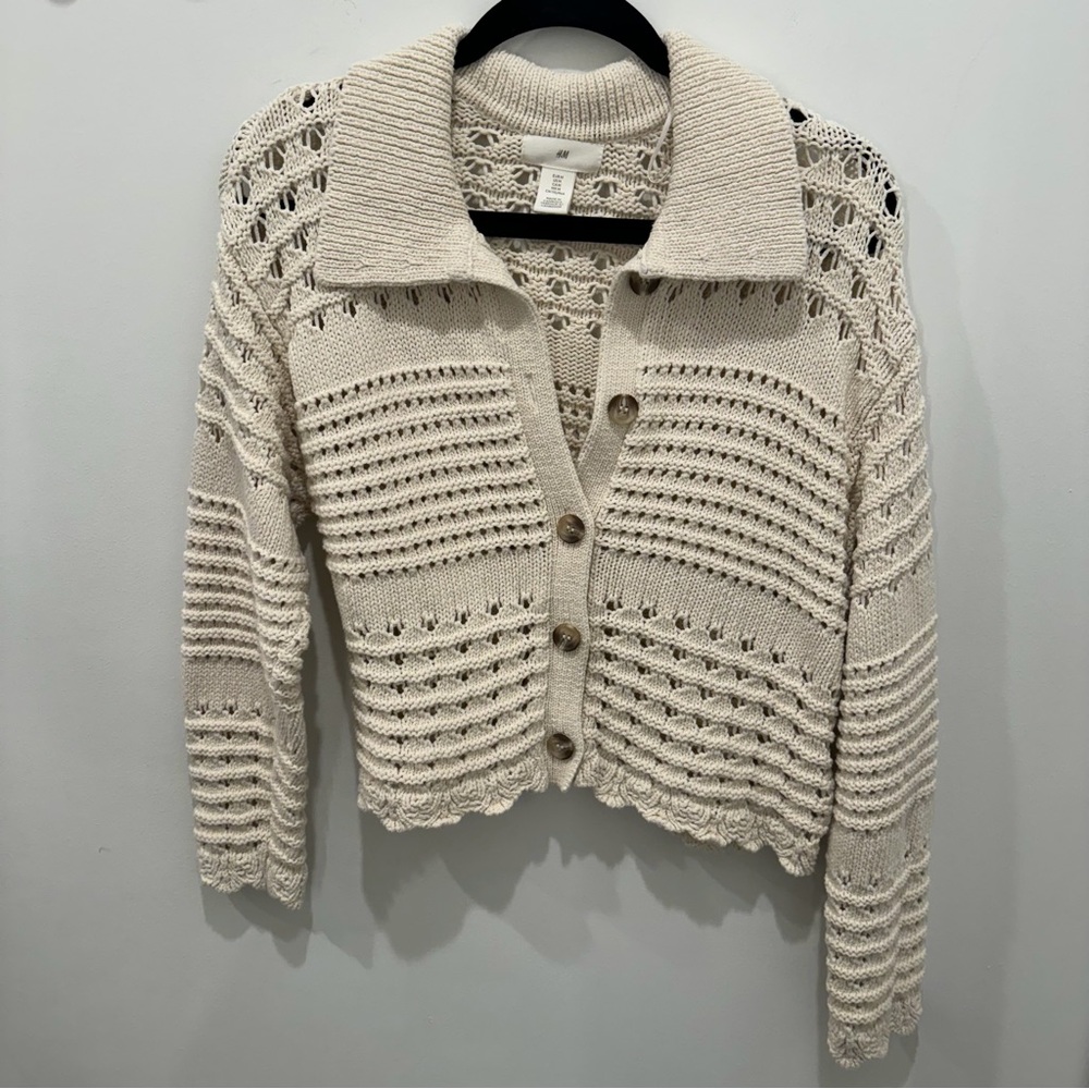 H&M Cream Knit Button-Up Sweater - Picture 2 of 5